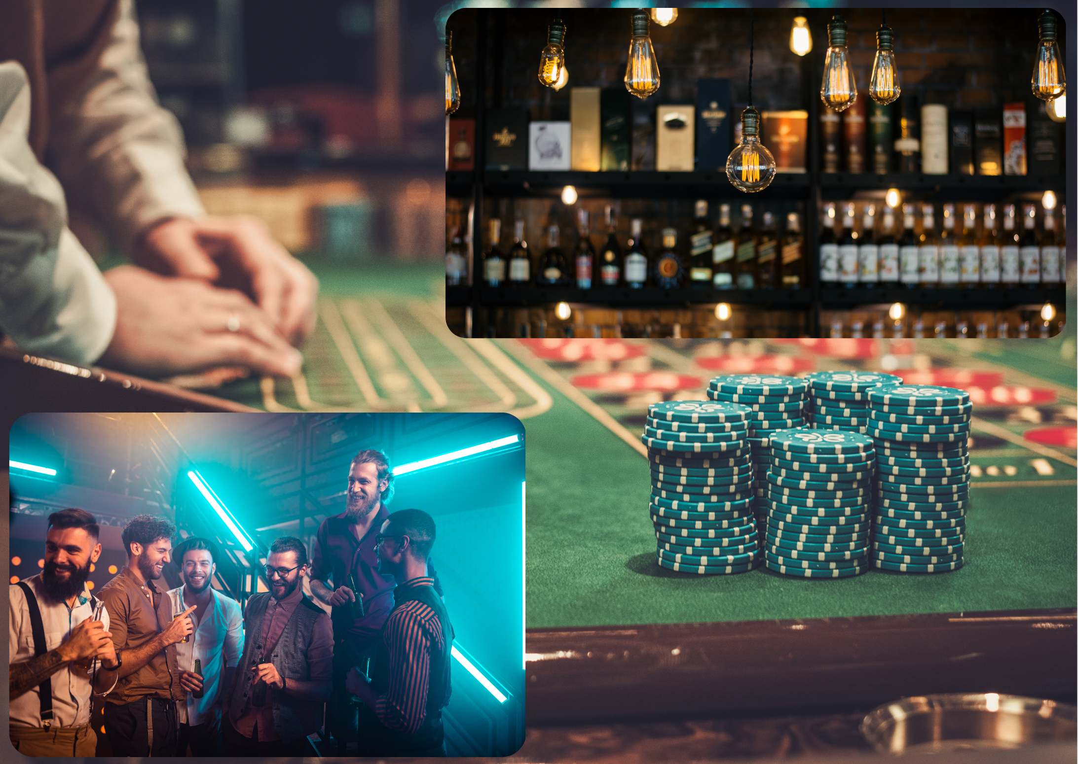 A roulette table overlayed with pictures of lads at a bar