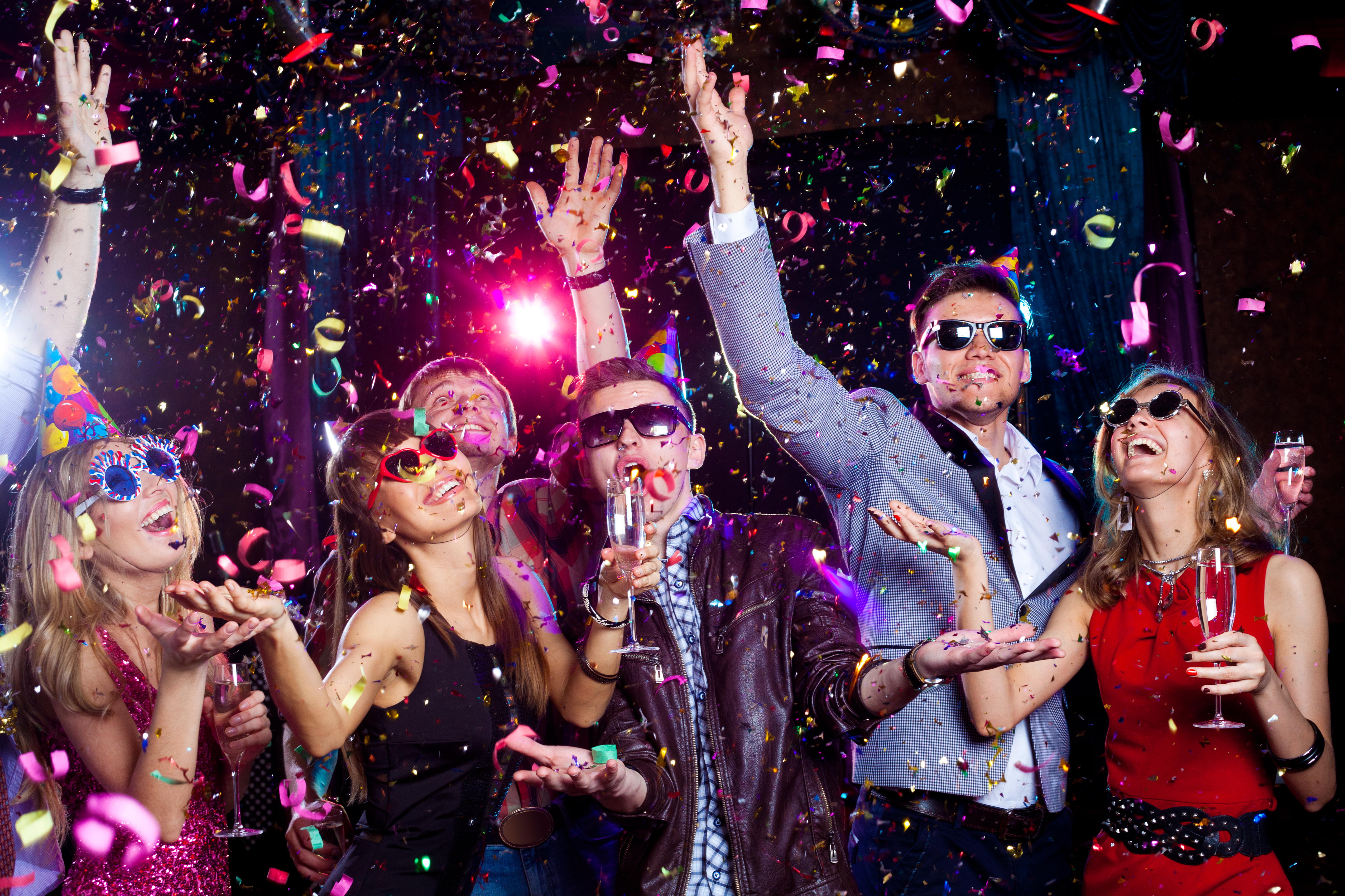 Confetti raining down on a happy party