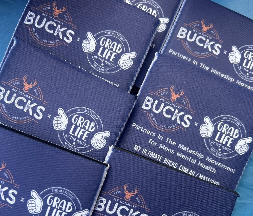 Stubby holders printed with both partners’ logos