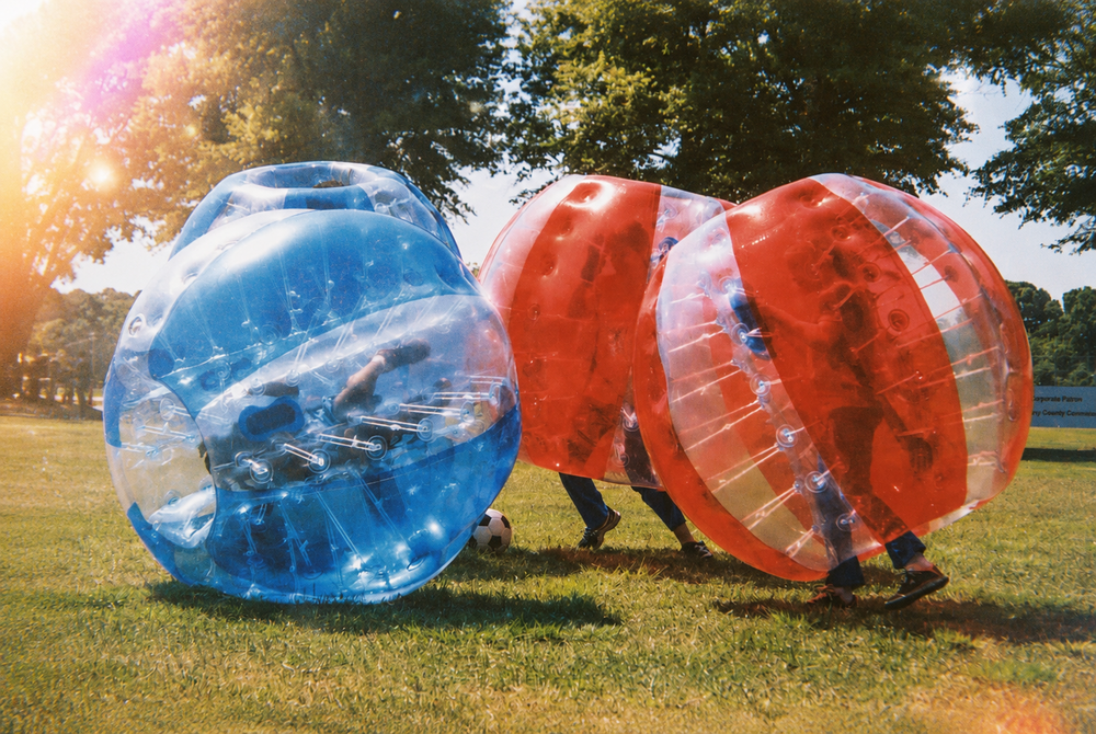 Bucks party guests playing bubble soccer in Melbourne