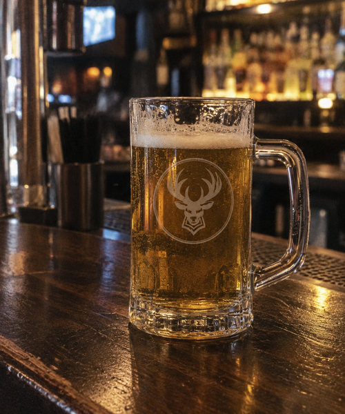 A stein of beer on a bar counter